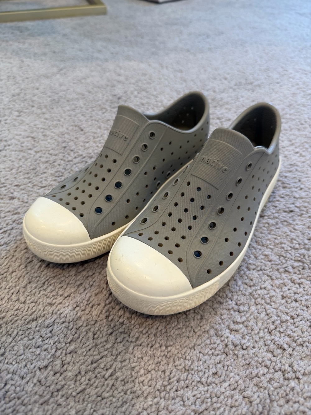 Native Kids Slip-On Sneakers in Grey with White Toe Cap